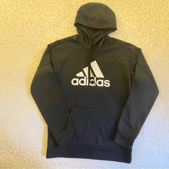 Adidas Black Hoodie With Large White Logo Pullover Sweatshirt Raglan Sleeves - Picture 5 of 16